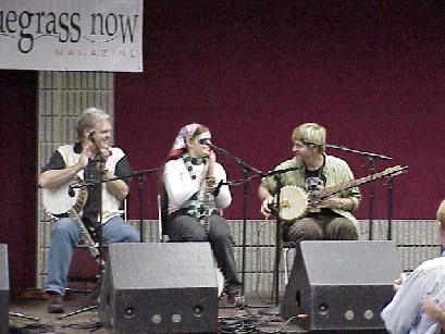 Ricky and Molly Skaggs with me (w/ David Hyatt gourd) at 2005 IBMA Oldtime banjo presentation